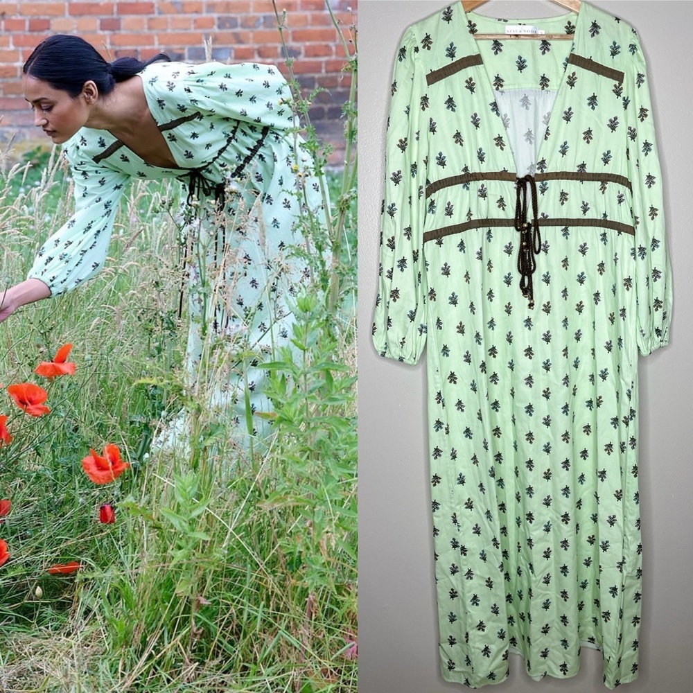 Neve & Noor | Pear Green Floral Block Print Maxi Dress